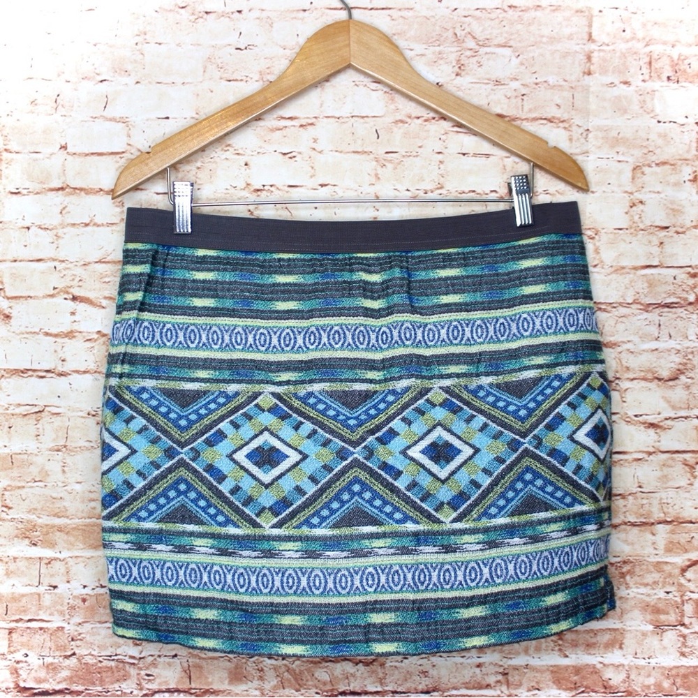 American Eagle Outfitters | Blue/Green Aztec Boho Patterned Mini Skirt